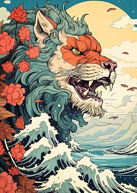 Lion Waves Flowers