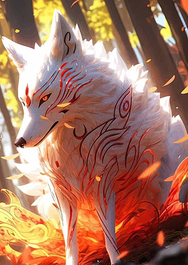 Nine-tailed Fox in Autumn Forest