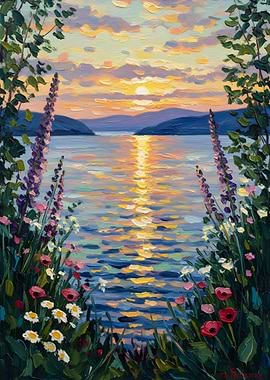 Sunset Over Water Painting