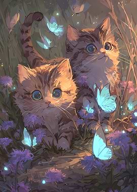 Two Kittens with Butterflies