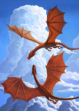 Two Dragons Flying Sky