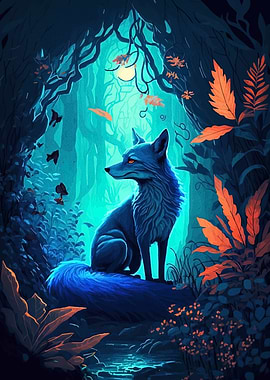 Blue Fox in Enchanted Forest
