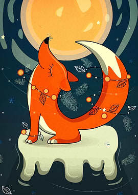 Cartoon Fox Howling at the Moon