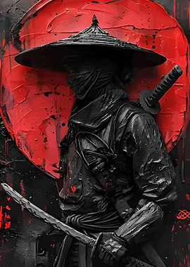 Samurai Warrior with Red Sun Backdrop