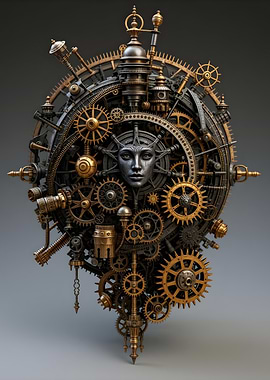 Steampunk Mechanical Face Sculpture
