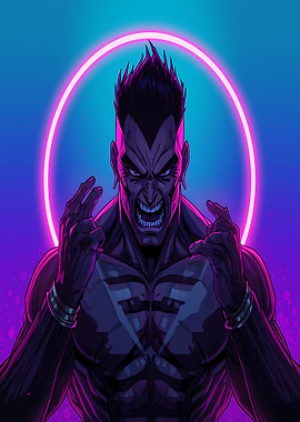Furious Man with Neon Aura