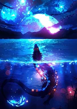 Luminous Dragon in Moonlit Waters
