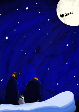 Penguins Watching Santa Claus