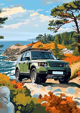 Green Land Rover on Coastal Path