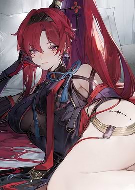 Red-haired anime girl lying down