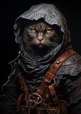Hooded Cat Warrior Portrait