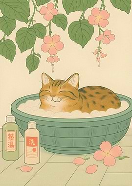 Cat in bath with flowers