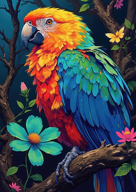 Colorful Macaw Parrot on Branch
