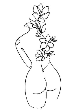 Woman's Back with Flowers Line Art