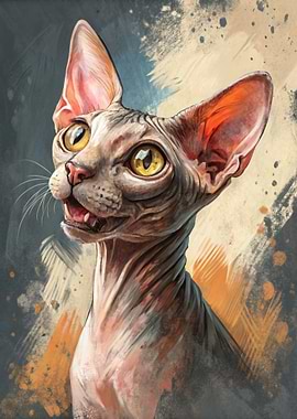 Sphynx Cat Portrait with Artistic Background