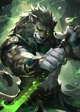 Lion Warrior Glowing Green Sword