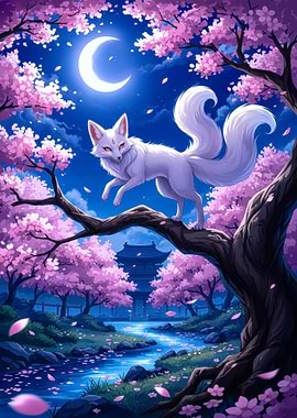 Nine-tailed fox in blossom