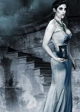 Vampire Woman with hourglass on stairs