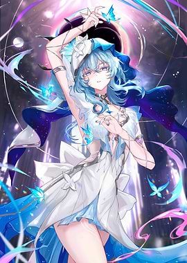 Anime Girl with Butterflies and Galaxy