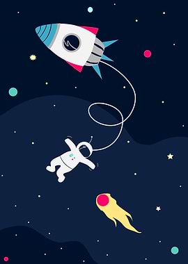 Astronaut and Rocket in Space