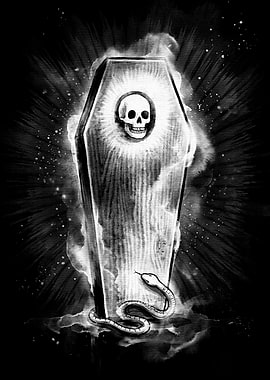 Skull, Coffin, and Snake Illustration