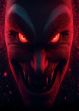 Menacing Red-Eyed Demon Face