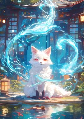 White Fox Spirit in Japanese Garden