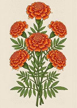 Marigold Flower Bouquet Illustration