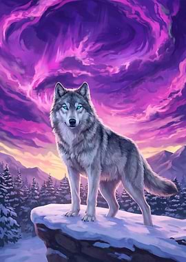 Wolf in Winter Landscape Painting