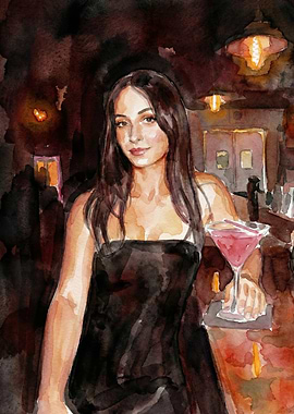 Woman at Bar with Cocktail