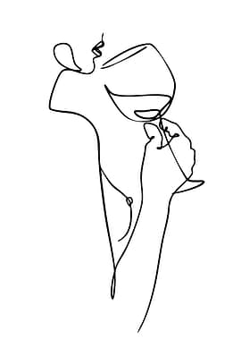 Woman drinking wine line art