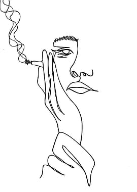 Line Art Woman Smoking Cigarette