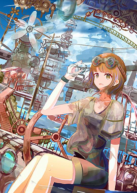 Steampunk Girl at the Helm