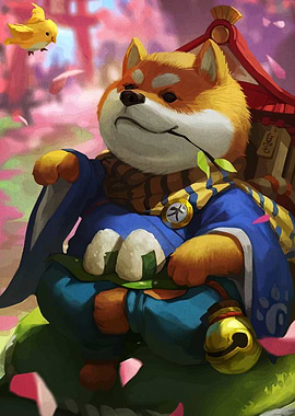 Shiba Inu Samurai with Onigiri