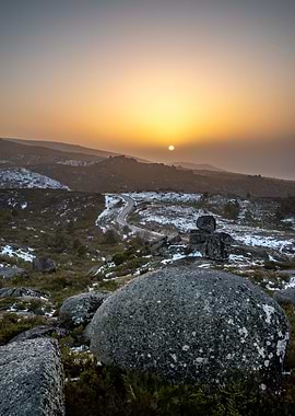 Mountain Landscape at Sunset with Snow