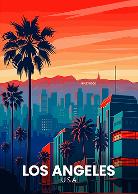 Los Angeles Cityscape Travel Poster