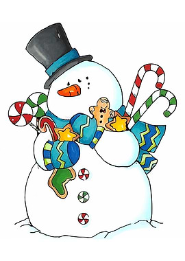 Festive Snowman with Treats Illustration
