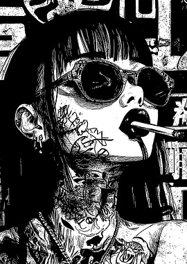 Monochrome Tattooed Woman Smoking