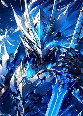 Blue and White Armored Warrior