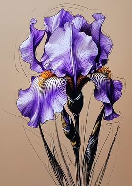 Purple Iris Flower Drawing