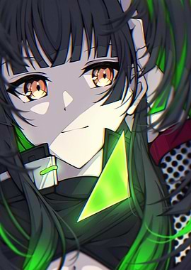 Anime Girl with Green Highlights