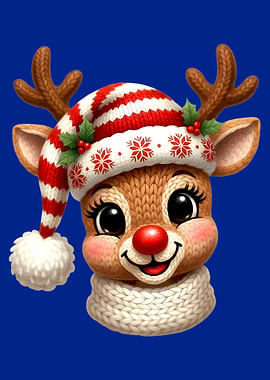 Cute Christmas Reindeer with Red Nose