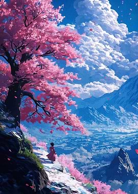 Cherry Blossom Landscape with Figure