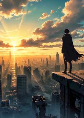 Post-Apocalyptic Cityscape at Sunset