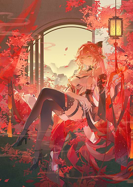Anime Girl in Autumn Landscape