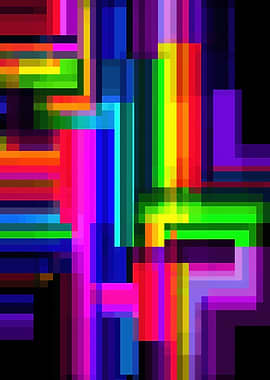 Abstract Pixelated Neon Rainbow
