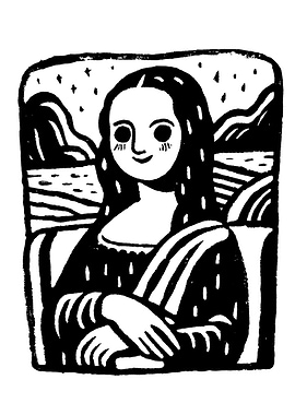 Cartoon Mona Lisa Black and White