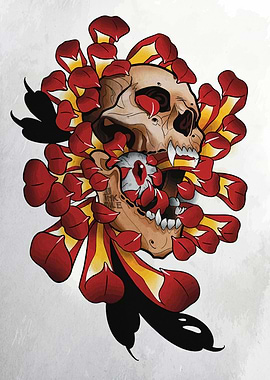 Skull and Floral Tattoo Design