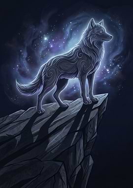 Celestial Wolf on Mountain Peak