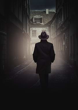 Man in Hat Walking Down Alley
